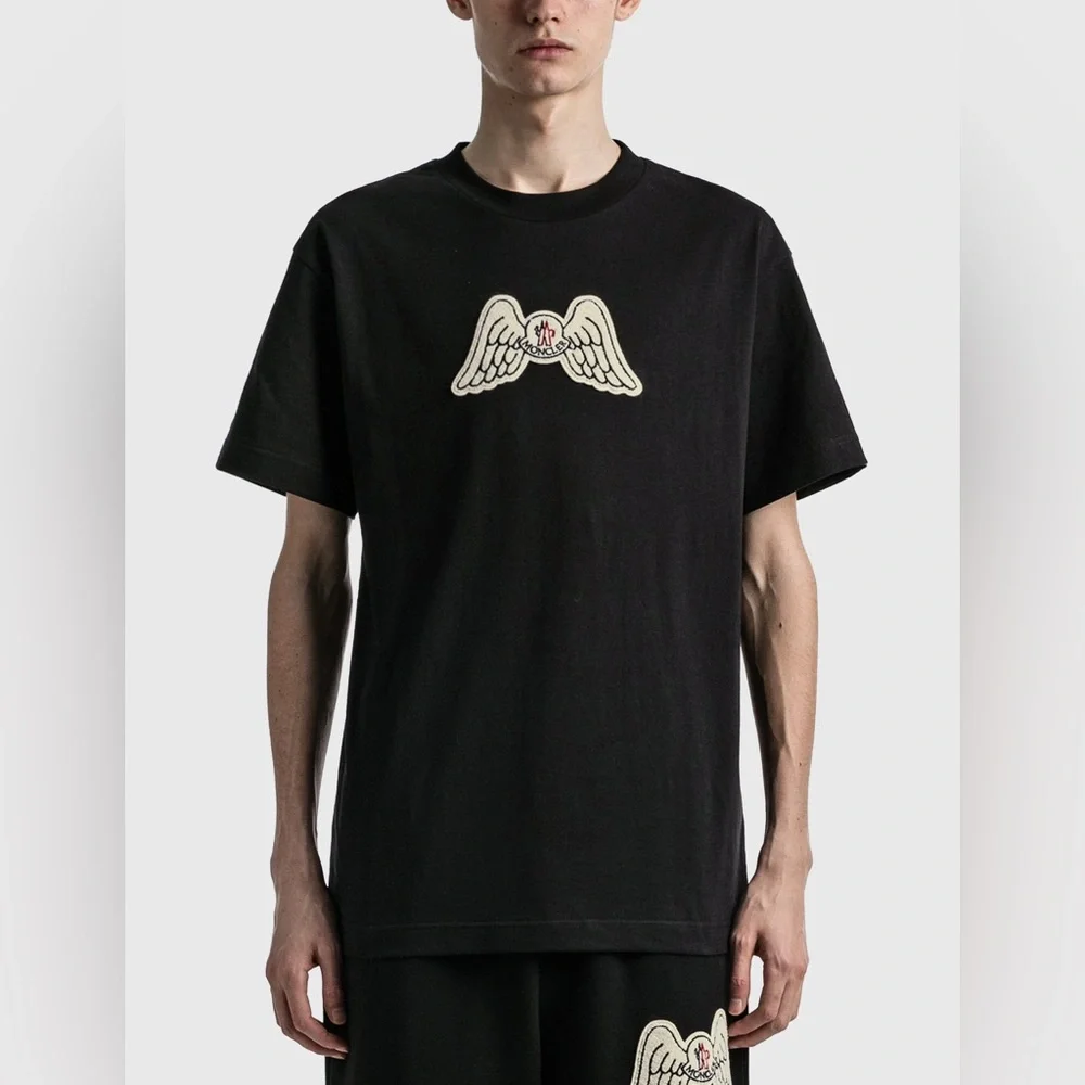 NWT Men’s Size Small Moncler X Palm Angels Wing Logo Tee 100% Cotton In Black - Picture 6 of 17